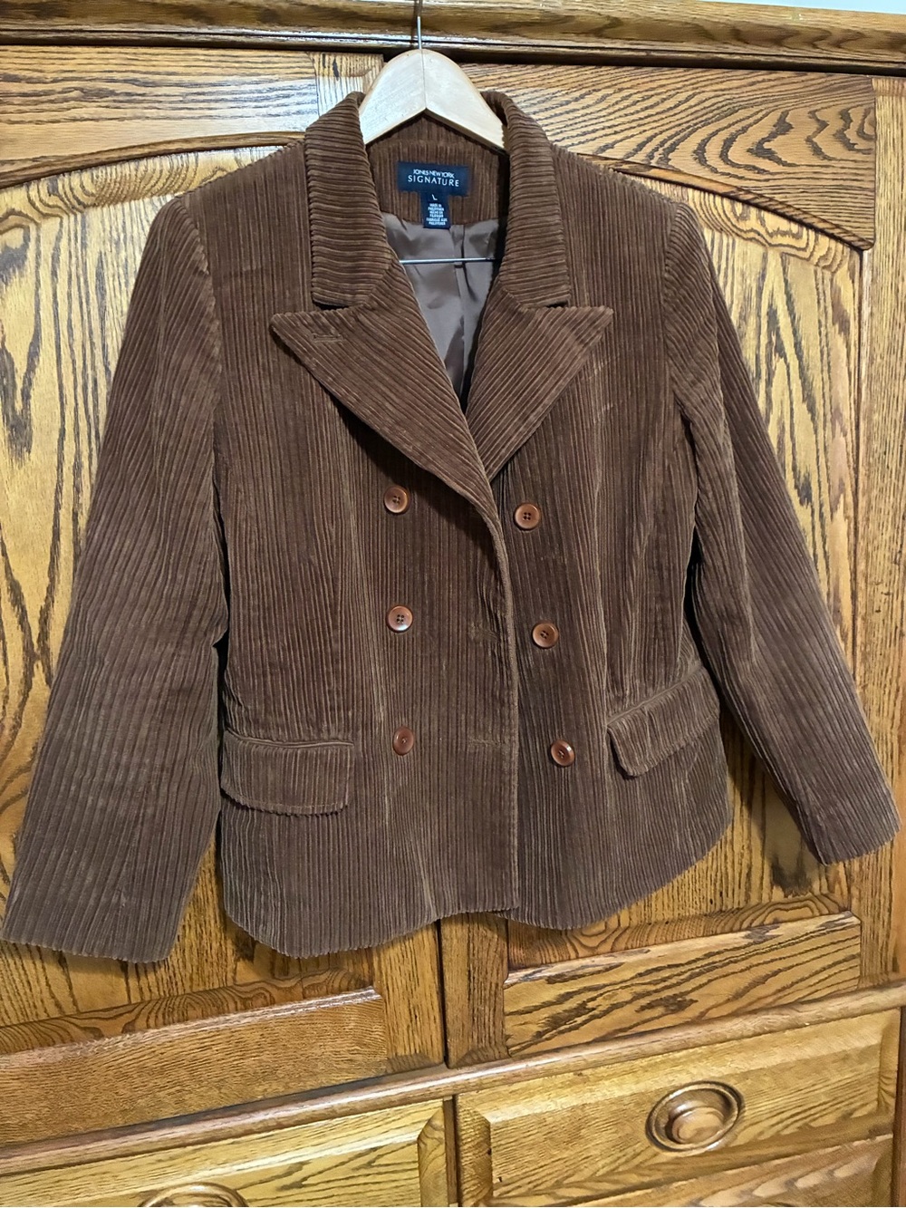 Jones New York Signature Brown Corduroy Double-Breasted Jacket Women’s Large